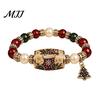 Stackable Charm Jewelry Christmas Beaded Stretch Bracelets, Faux Pearl Beads Fashion Holiday Accessory Santa Claus/Tree/Elk/Stocking Bracelet,