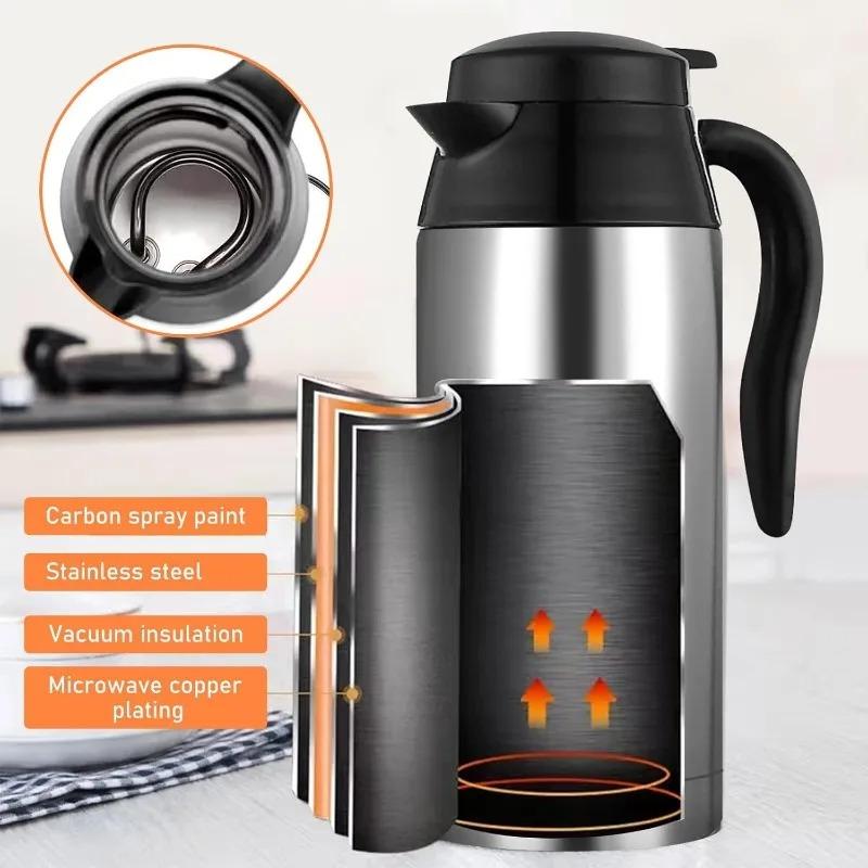 12V 24V Auto Heating Cup 750ML Stainless Steel Car Kettle with Lighter Plug Electric Water Heater Bottle for Travel