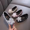 2025 Autumn Children Shoes Designer Rhinestone Flower Soft Soled Leather Shoe Elegant Versatile Antiskid Girl Casual Dance Shoes