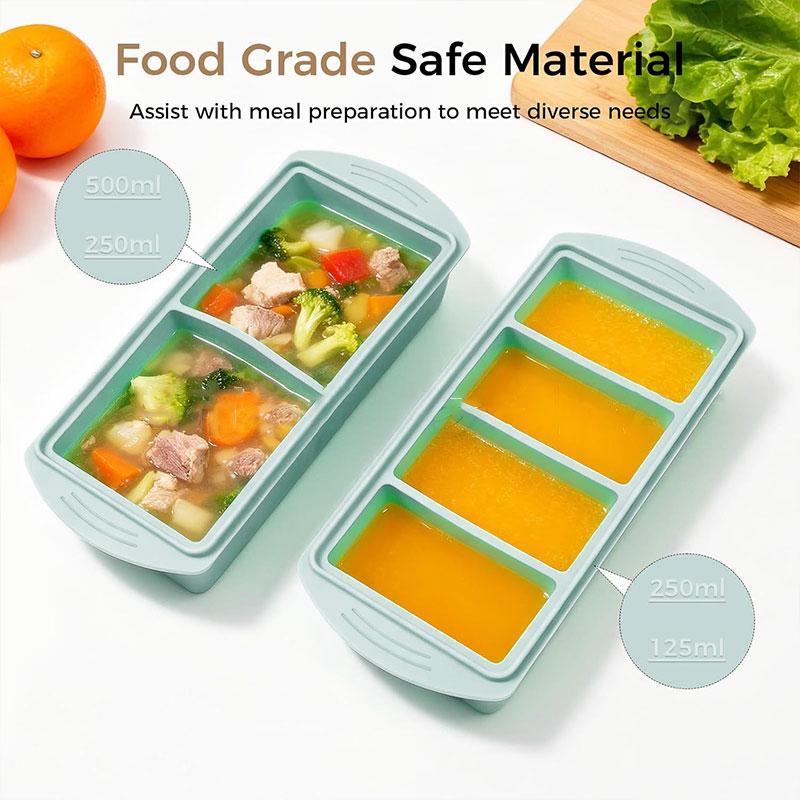 Silicone Freezer Tray With Lid Soup Cubes Freezer Container Mold 2/4 Cup Large Ice Cube Tray for Broth Soup Food Freezer Storage