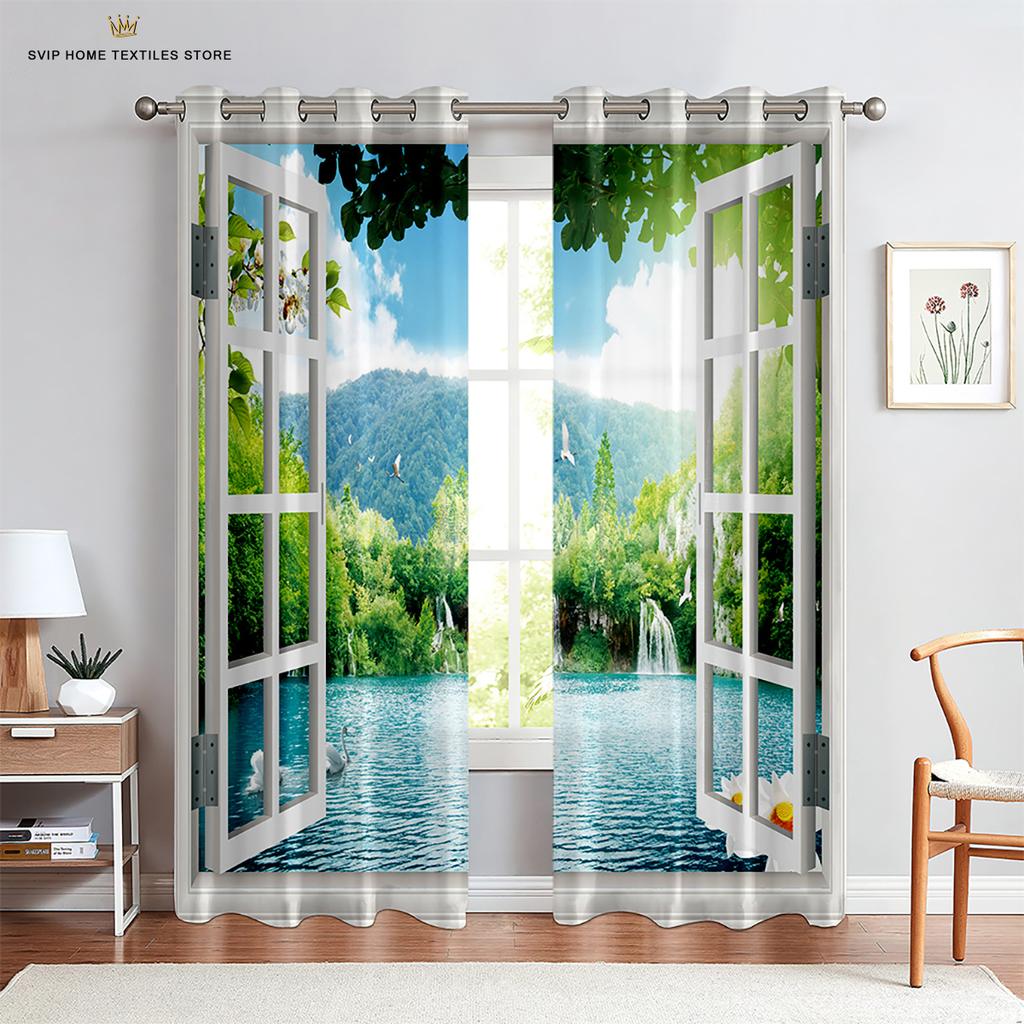 Forest Waterfall Curtains, Natural Landscape Drapes, Mountain Stream, Living Room, Bedroom Decor