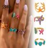 Rings 4Pcs/Set Ocean Series Ring Set, Multiple Styles Starfish Shell Design Set Finger Ring, Alloy Adjustable Stacking for Jewelry Gift Non-fading