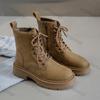 Fashion Women Brown Platform Combat Boots Autumn Winter Lace Up Zipper Ankle Boots Woman Thick Sole Faux Suede Motorcycle Botas Mujer