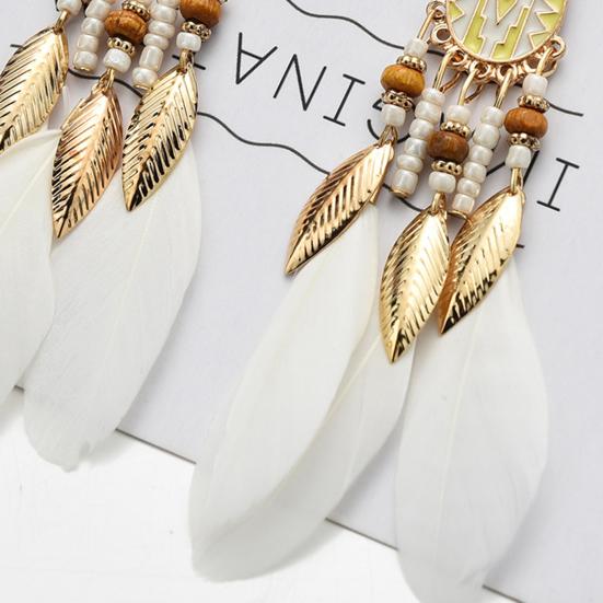 1 Pair Beads Multicolor Retro Drop Earrings Bohemian Long Feather Hook Earrings Party Jewelry