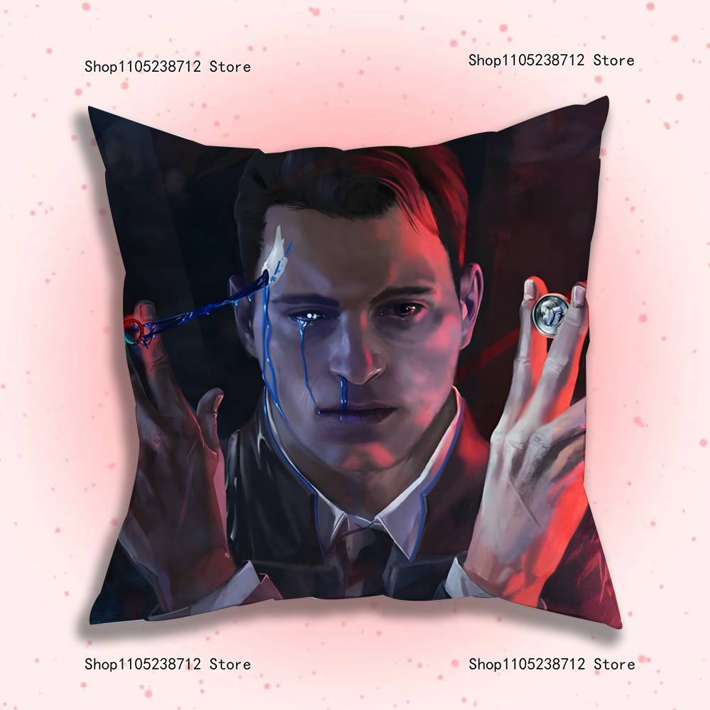 Popular Game Hank and Connor Pillow Covers Cartoon Sofa Decorative Home Double-sided Printing Short Plush Cute Cushion Cover