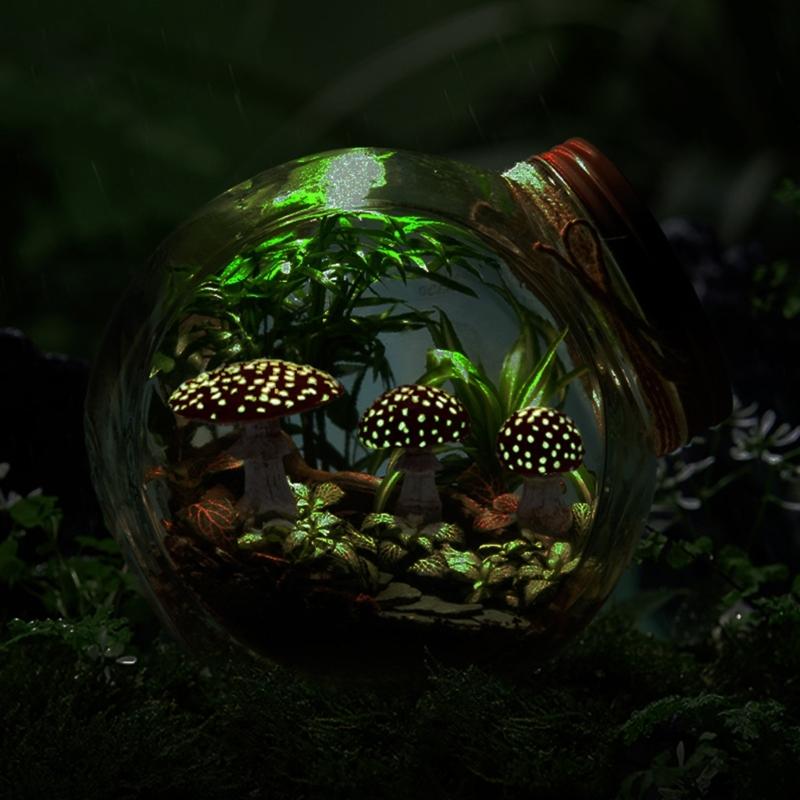 3pcs Artificial Mini Mushroom Model Luminous Garden Stakes Fairy Garden Plant Miniatures Terrarium Yard Signs Decoration