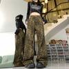American retro leopard print jeans women's straight tube loose casual hip-covering design sense niche pear-shaped body wide-leg pants