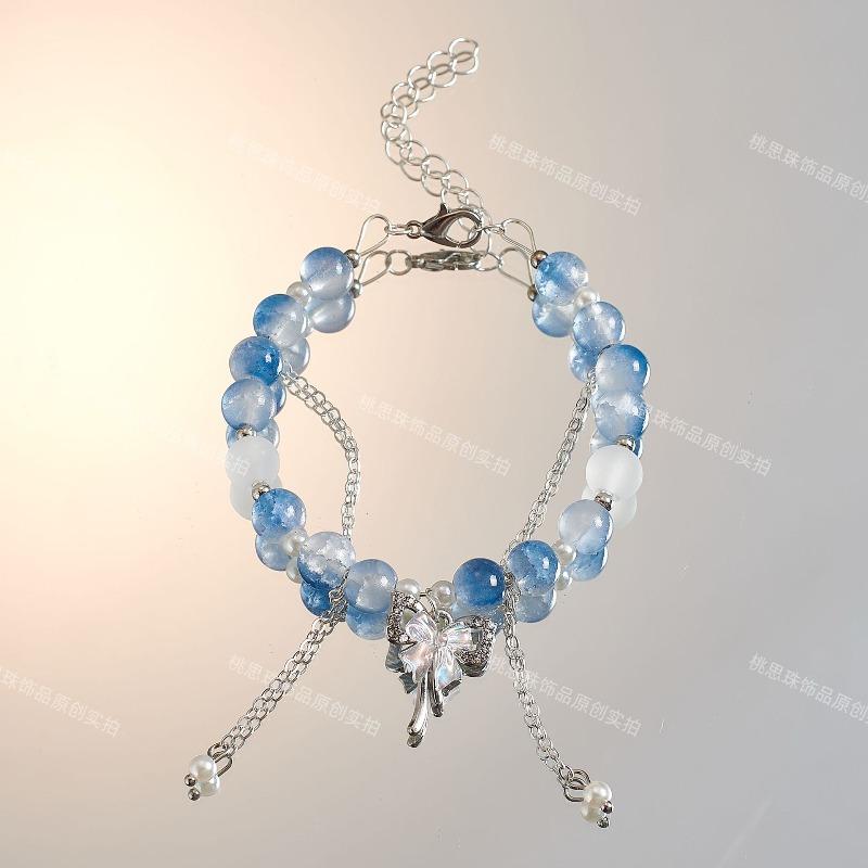 Moana deep sea blue bracelet, original gradual change niche blue sea fishtail starfish glazed bracelet