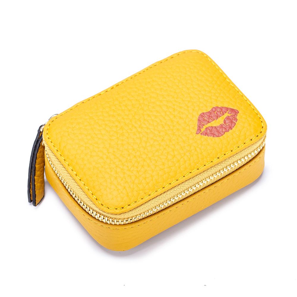 Damen Mini-Lippenstifttasche aus echtem Leder mit Spiegel - Modische und tragbare Drei-in-Eins Make-up-Tasche