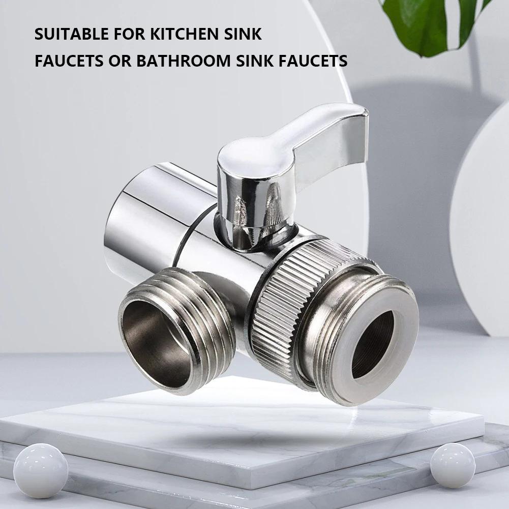 3 Way Water Tap Connector Splitter Copper Kitchen Sink Splitter Diverter Valve Leak-Proof Switch Faucet Adapter for Bathroom