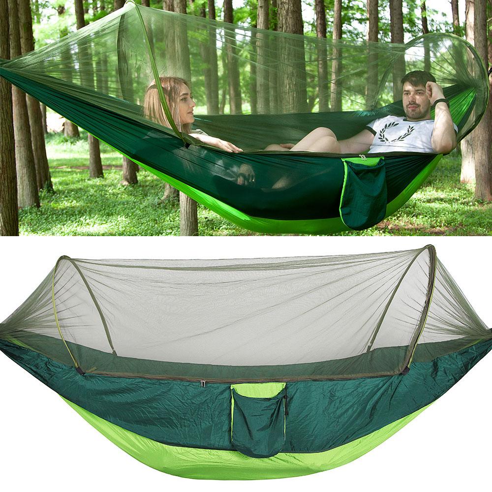 Double Portable Camping Travel Hammock Hanging Bed with Mosquito Net (Green)