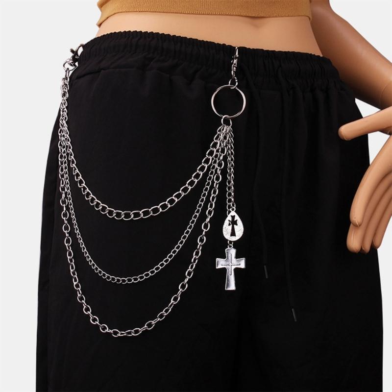 Punk Jeans Pants Chain Multi Layer Chain Cross Charm Waist Wallet Chain Summer Belt for Dancers