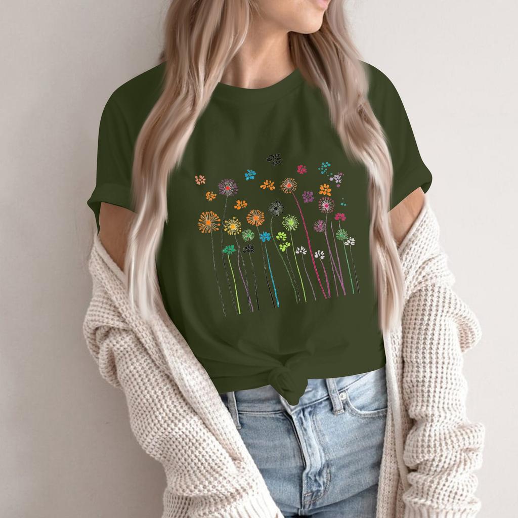 Women's Fashion Casual Printed Short Sleeve Round Neck Pullover Tops