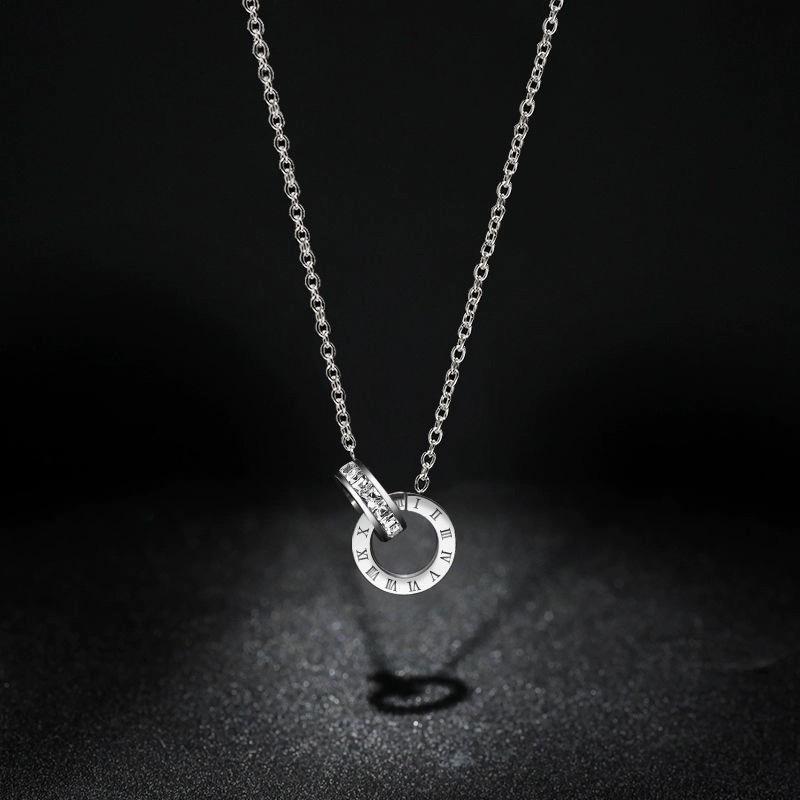 Rome Double Ring Clavicle Necklace: Summer Light Luxury Titanium Steel Pendant for Women