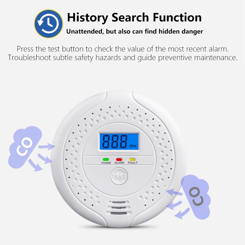 CO Detector Carbon Monoxide Alarm Battery Operated with Digital Display, Smoke Coal Gas Leakage Sensor for Home Safety