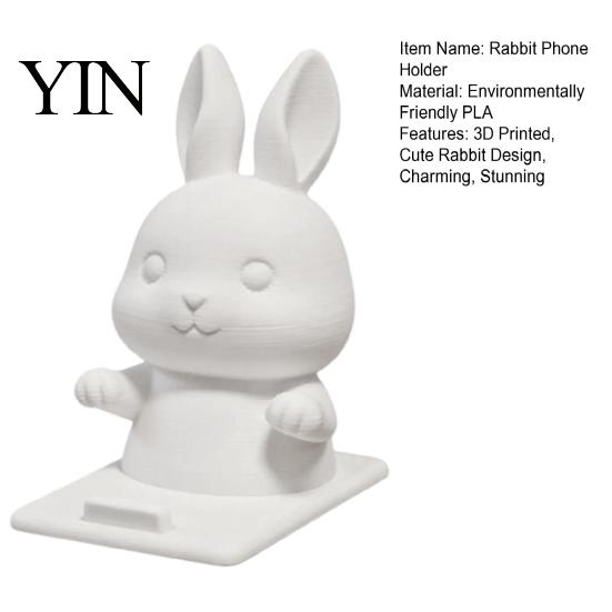 White Rabbit Cell Phone Dock Cute Bunny Holder, 3D Printed Animal Mobile Stand, Stable Smartphone Support for Watching Movies Desktop Holder