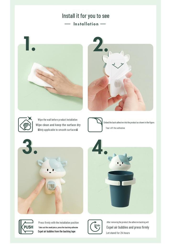 Wall-Mounted No-Drill Toothbrush & Mouthwash Cup for Kids & Students