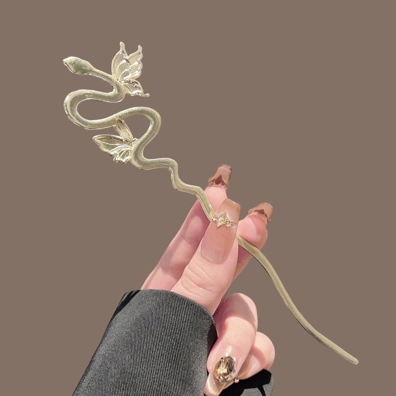 1Pcs Metal Flower Hair Pin Snake Hairpin Vintage Chinese Style Hair Stick Plate Hair Retro Hair Clip Hair Accessory