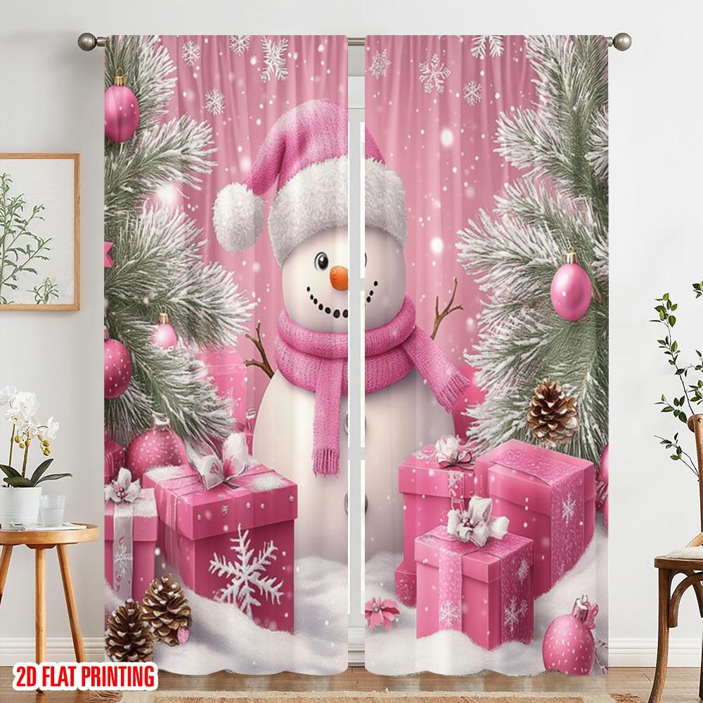 2pcs,2D plane printing Popular Curtains Cute Snowman Pink Christmas Gifts (3) Durable Polyester (without rod) Versatile All
