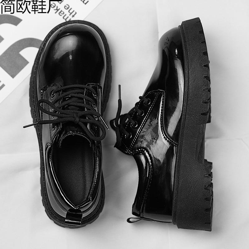 Autumn new Derby men's shoes British dress round head leather shoes men's platform low
