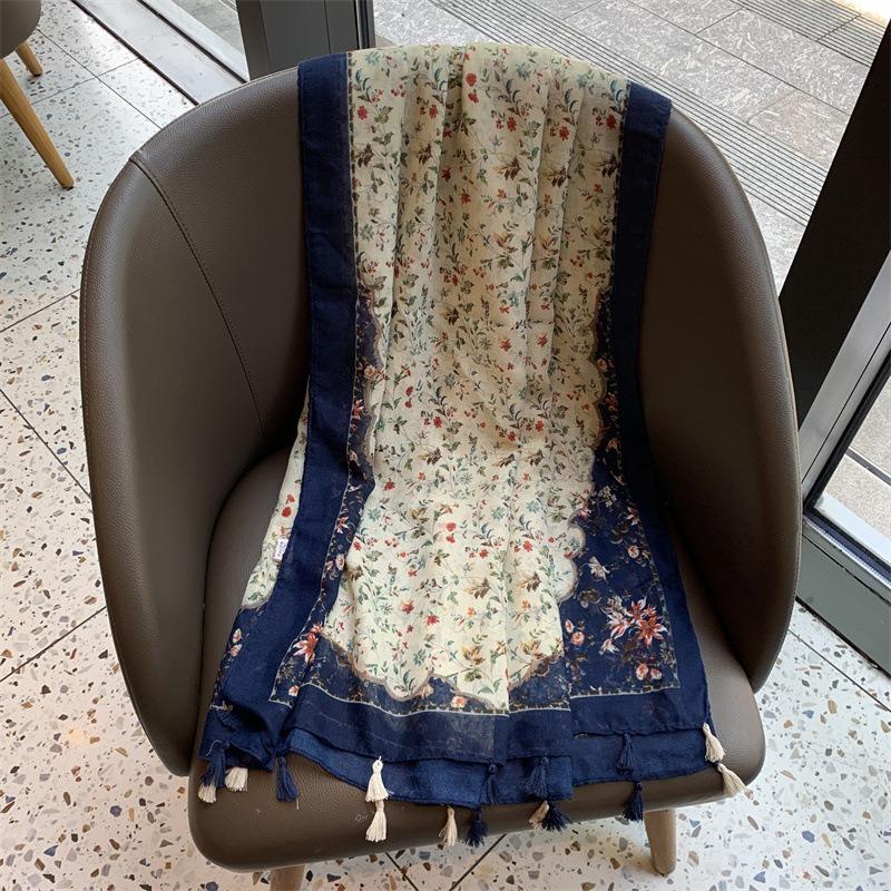 Vintage Floral Long Scarf For Women Beach Shawl Lightweight