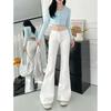 White Low-Waist Micro-Flare Wide-Leg Jeans for Women, Spring/Autumn Style, Versatile Floor-Length Trousers.