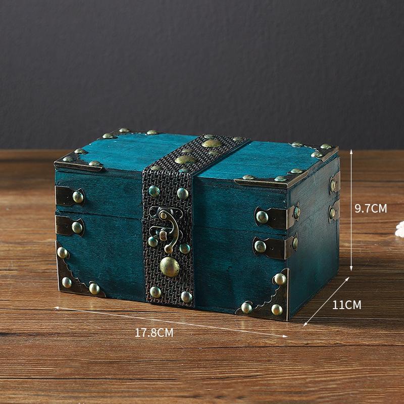 Treasure Chest Jewelry Box Solid Wood Vintage Design Handmade for Women Trinket Box Photo Props Storage Box Decorative Trunk