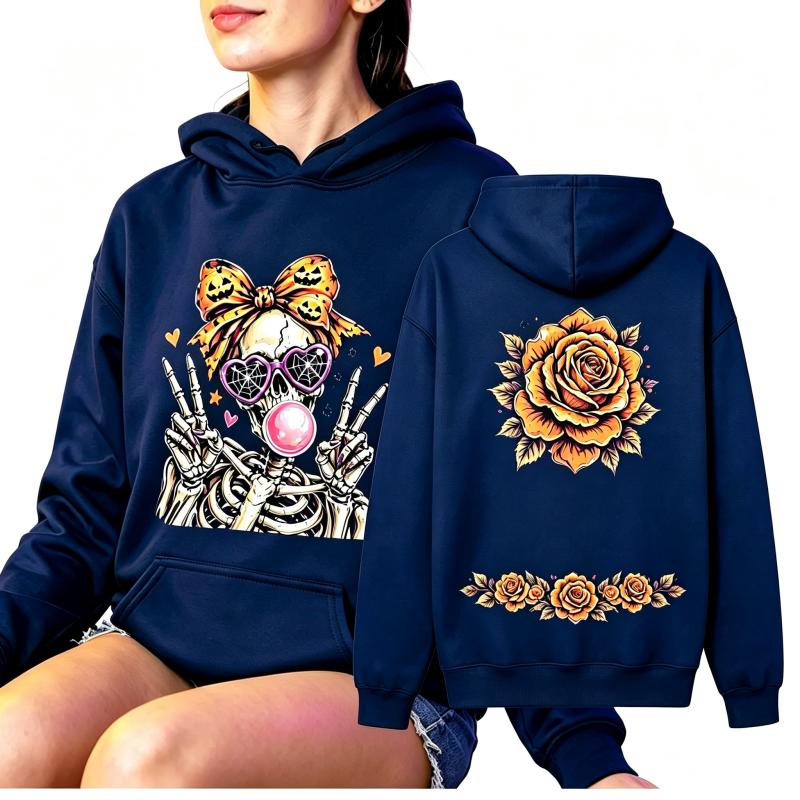 Fashion Women's Hoodie Fun Skull Girl Flower Printing Loose Fashion Pullover Autumn Clothing Vintage Men Women Tops Sweatshirts
