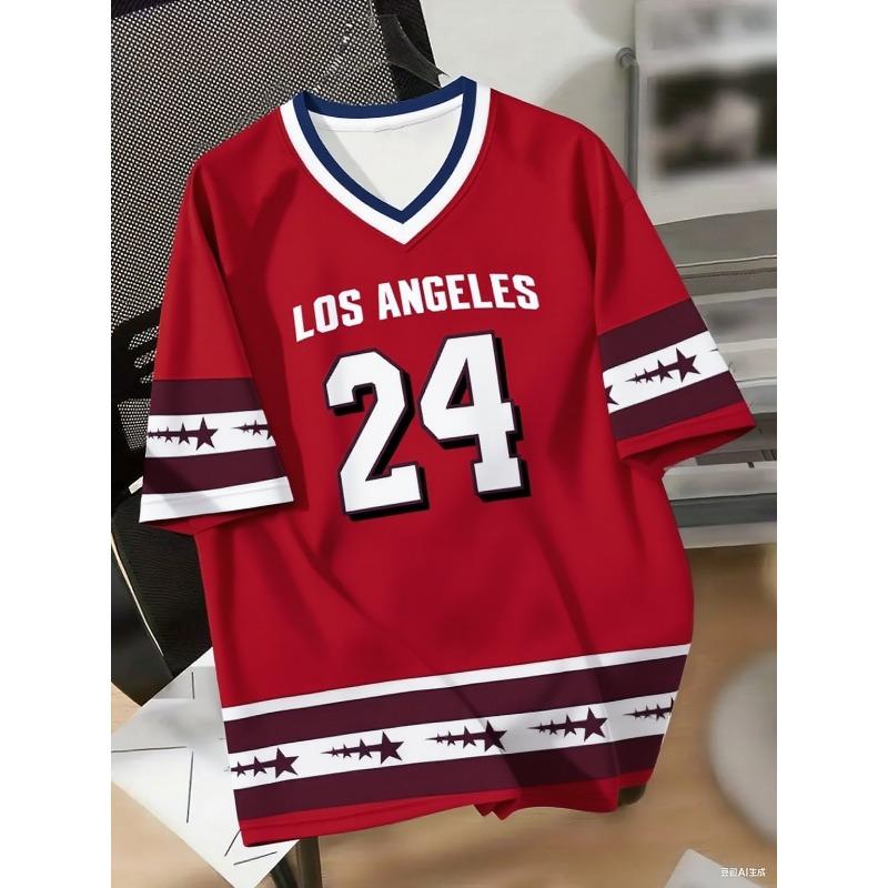 Men's Los Angeles NO.24 Print V-Neck Short Sleeve T-Shirt Summer Graphic Tee Baseball Jerseys Plus Size Women's Sport T-Shirt