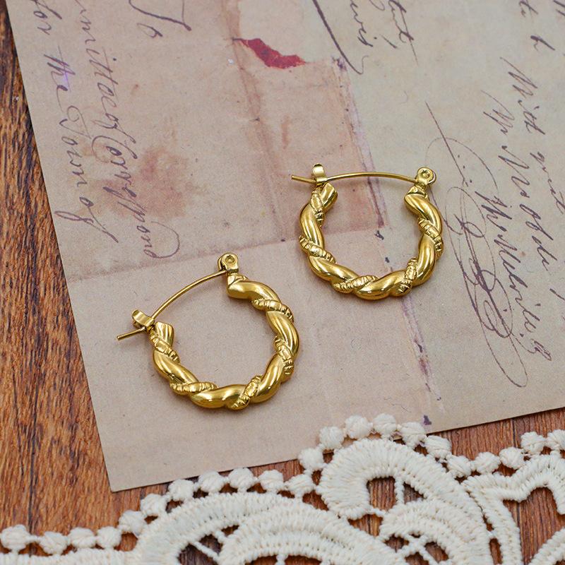 Edelstahl vergoldet 18K Gold Französisch Glatt Hohl Ohrringe Mode Vielseitig Geometrisch Titanstahl Kreis Ohrringe Damen