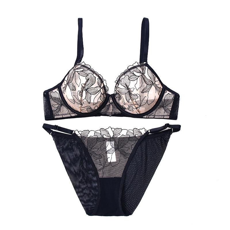 

Женский комплект ультратонкого бюстгальтера из французского кружева против провисания - Увеличивает маленькую грудь M чёрный