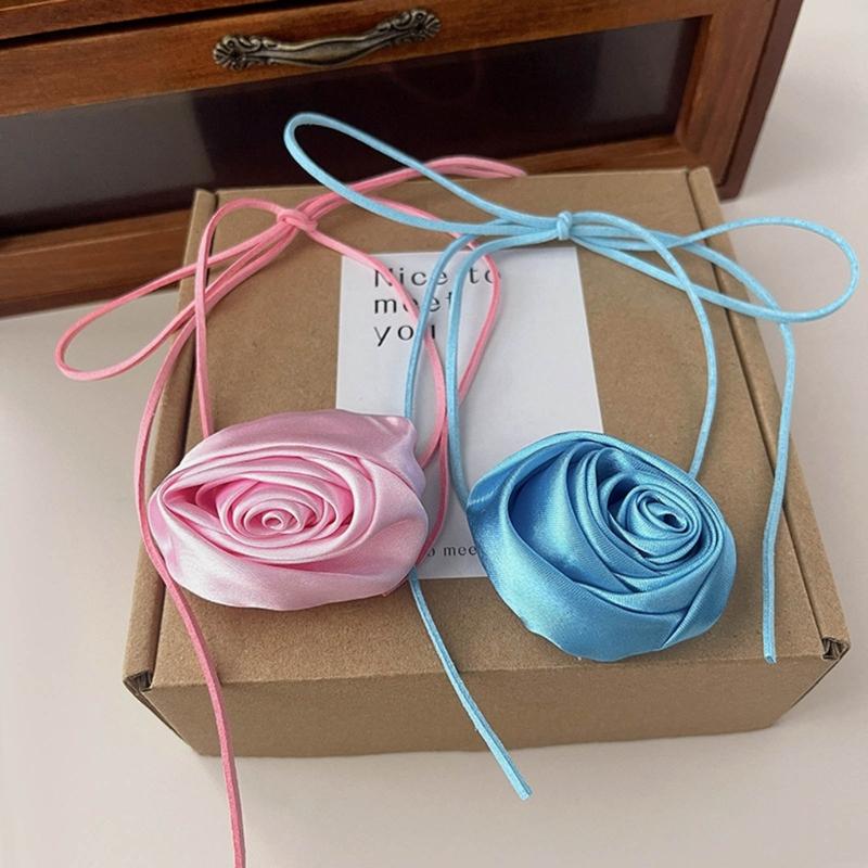 Stoffblumen-Halsketten Künstliche Rosenblumen-Choker Rosenblumen-Halsketten Hochzeitsschmuck Geschenk für Frauen Teenager Mädchen