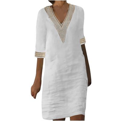 Women's Solid Color V-neck Mid Sleeve Casual Dress