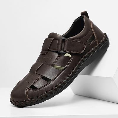 Sandalen in Übergröße Heißer Verkauf der Saison Sommer Neu Lässig Offene Zehen Echtes Leder Slipper Herren Strandschuhe Bequemer Gummi