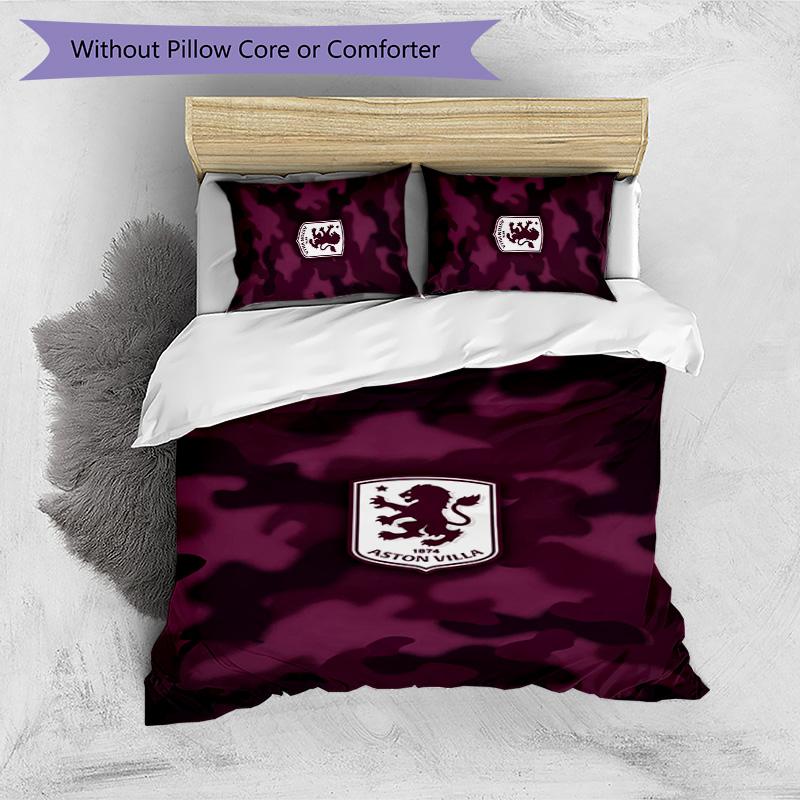 Set Lenzuola Stampato Aston Villa Football 3 Pezzi, Comodo Set Copripiumino per Camera da Letto Amico della Pelle