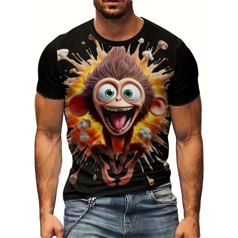 Funny Monkey Graphic 3D Printed T-shirt For Men Causal Short Sleeve Oversized Pullover Tshirts Top New In Men's Monkey Tee Shirt