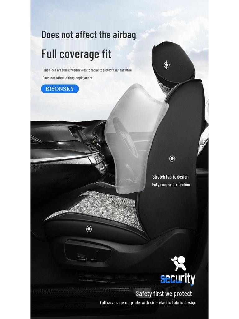 Hyundai Car Seat Cushion Cover for Reina, Elantra, Avante, Verna, Accent - Linen, Fits Five-Seat Models