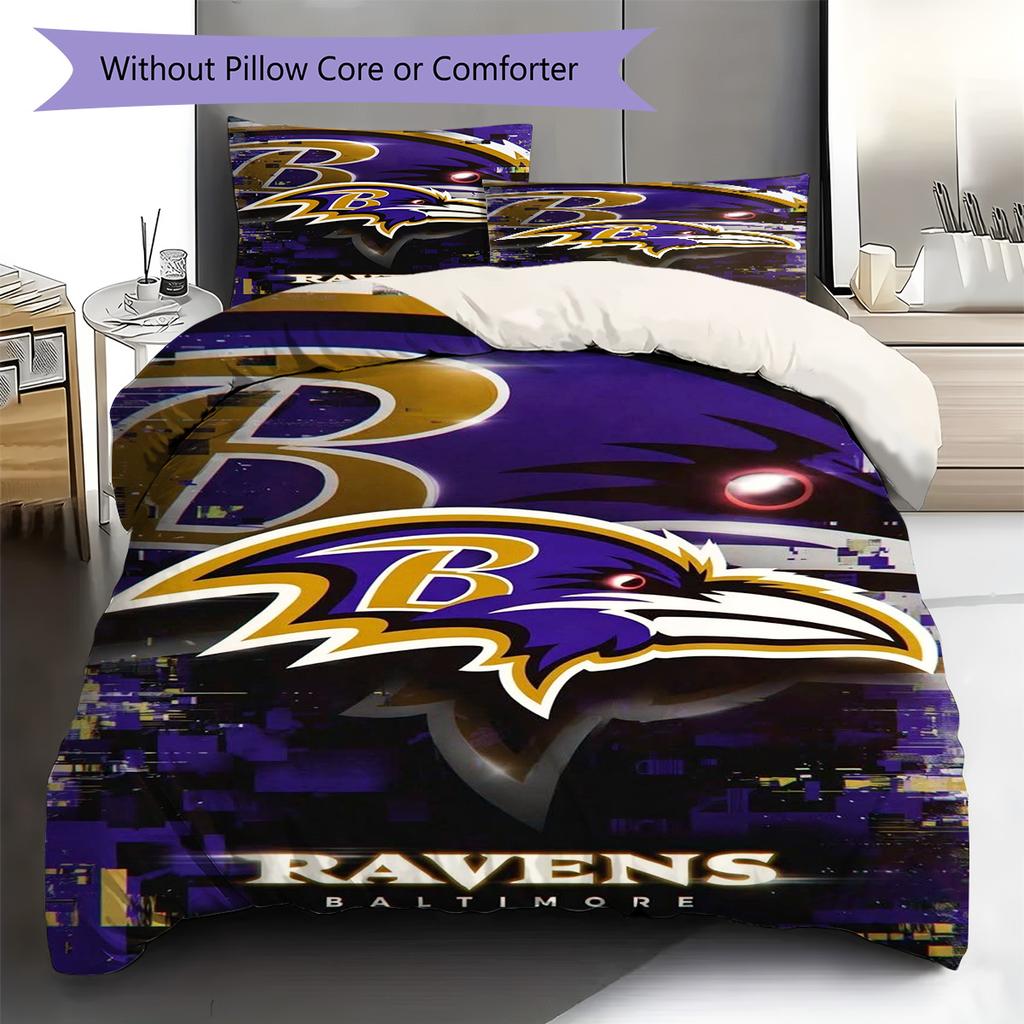 Baltimore Ravens Pattern Bedding Set Quilt Cover Pillowcase Home Decor Gift (1 * duvet cover + 2 * pillowcase, without core)