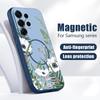Magnetic For Magsafe Case For Samsung Galaxy S26 Ultra S25 Edge S24 Plus S23 FE S22 A54 A55 A56 5G INS White Flower Plants Pattern Matte Cover