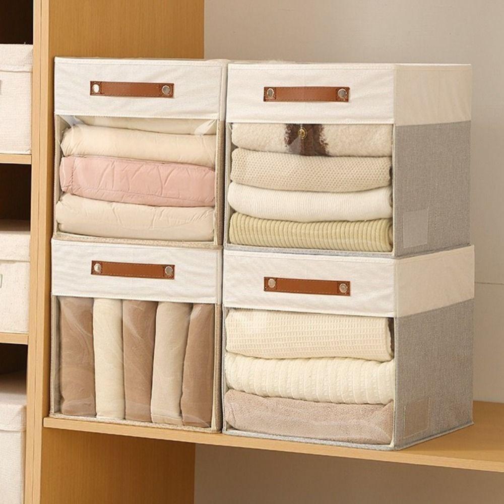 Non-woven Fabric Square Storage Box Large Capacity Folding Clear View Clothes Storage Box Stackable with Handle