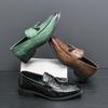 Men's Embossed Leather Tassel Loafers - Korean/British Style, Formal & Casual, Plus Sizes, Perfect for Weddings