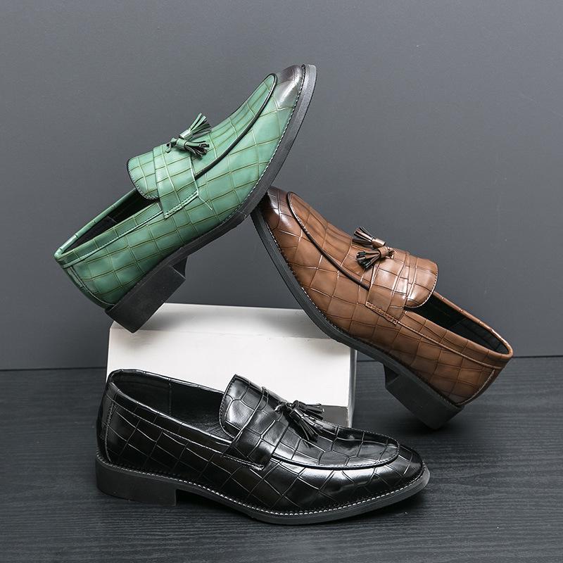 Men's Embossed Leather Tassel Loafers - Korean/British Style, Formal & Casual, Plus Sizes, Perfect for Weddings