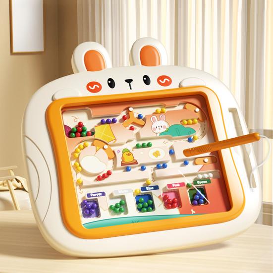 Rabbit Magnetic Bead Board Color Sorting Number Counting Maze Game Fine Motor Skills Beads Matching Kids Educational Preschool Learning Toy