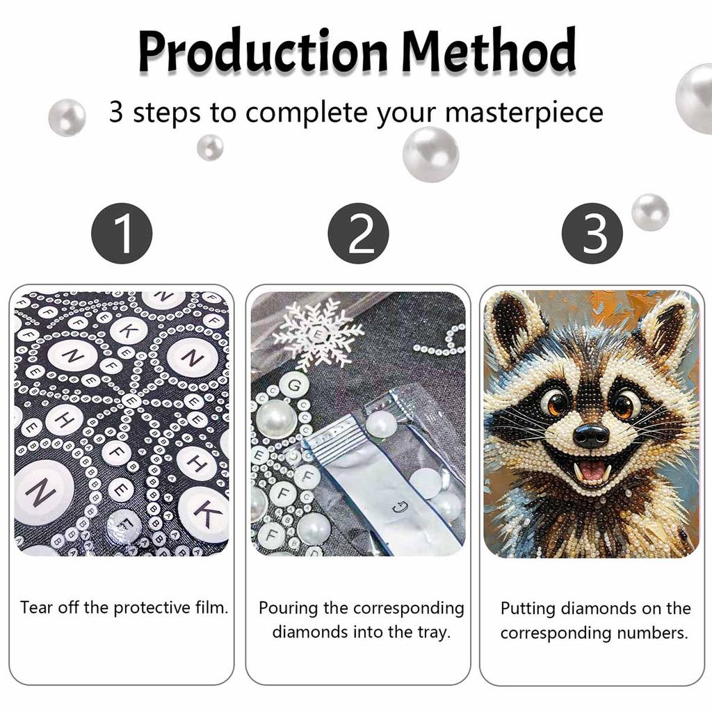 Pearl Painting Diy Sticky Diamond Creative Cute Raccoon Animal Portrait Diamond Painting Kit Living Room Hanging Painting
