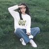 Women's Floral Print Loose Long-Sleeve Cotton T-Shirt - Slim Fit, Round Neck, White, Casual Spring & Autumn Wear