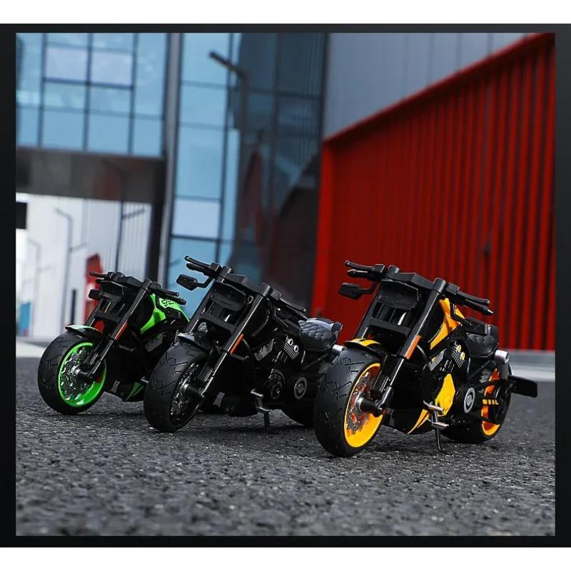 Simulation 1/10 Alloy Har Vintage Motorcycle Model with Sound and Light Diecast Toy Motorbike Collection Miniature Voiture