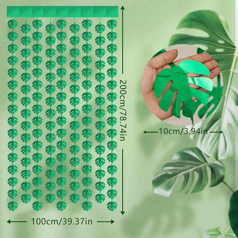 1X2M Green Tropical Palm Leaves Tinsel Foil Fringe Curtains Hawaiian Party Photo Backdrop Kids Jungle Birthday Party Decorations