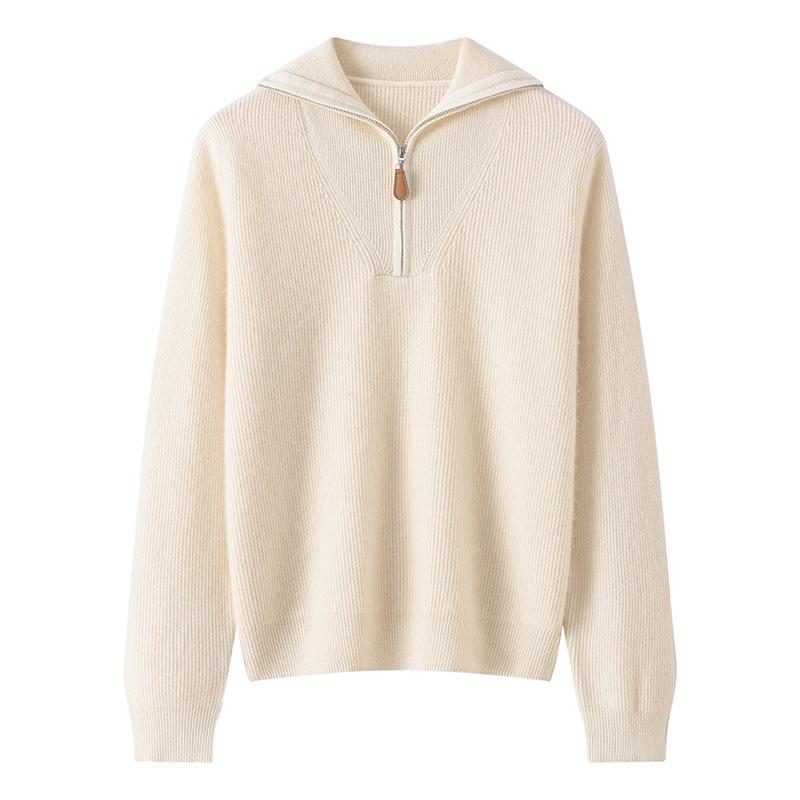 Lekasha Women's Thickened Cashmere Lapel Sweater - Autumn/Winter Zipper Cardigan Base Layer