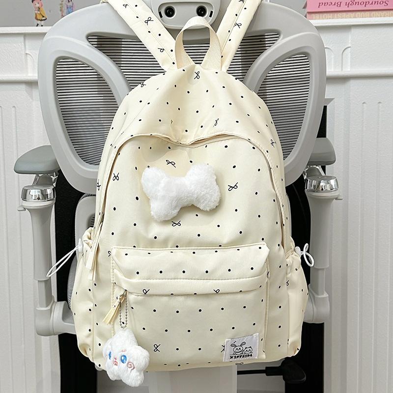 School Bag, Middle School Girls' Girly Vibe, Polka Dot Bow, Versatile High-look, Girls' Backpack, High School Backpack