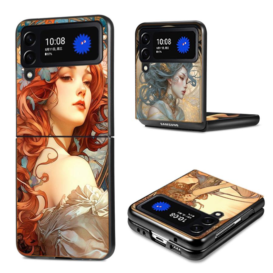 Exquisite Loish Style Blumen Handyhülle für Damen für Samsung Z Flip 7 6 5G Galaxy Z Flip4 Z Flip5 Z Flip3 Coque Schwarzes Hartes PC Sh